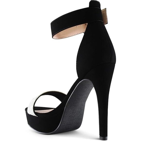 Black Ankle Strap High Heel Sandals With Rhinestone Toe Band Size 5. - Picture 6 of 8